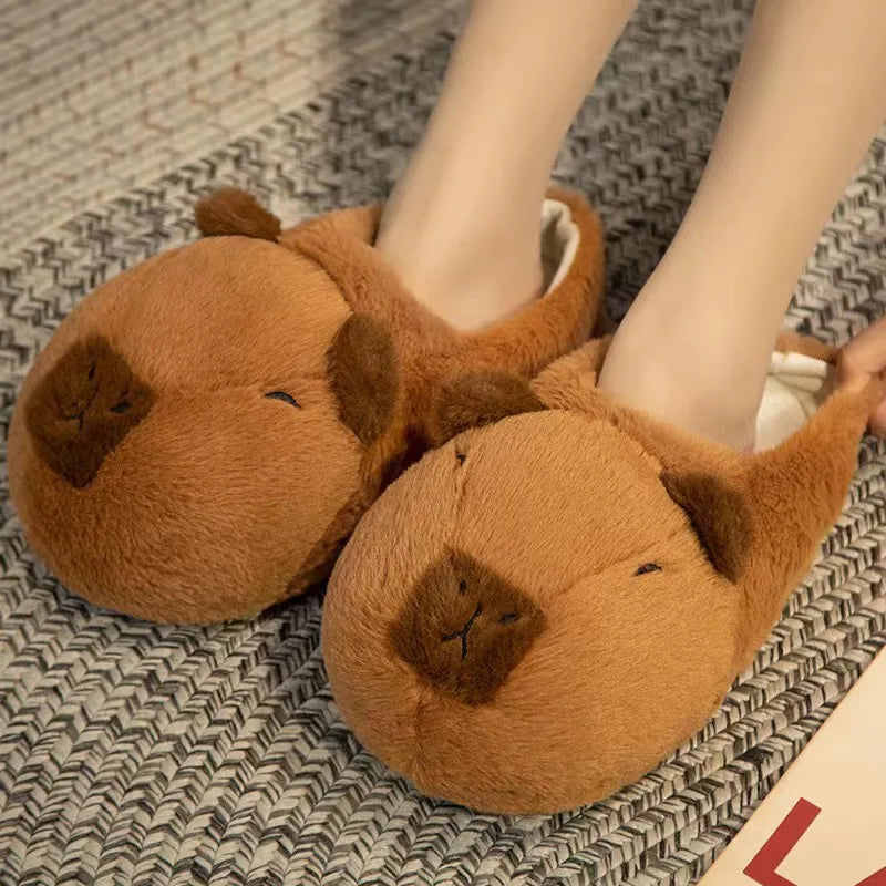 Cute Cartoon Capybara Cotton Slippers Half Wrap Heel Home Soft Non-Slip Warm Breathable Indoor Plush Shoes Couple Slippers