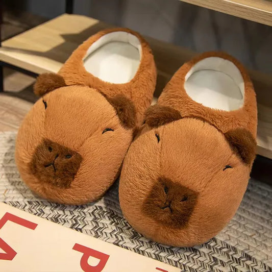 Cute Cartoon Capybara Cotton Slippers Half Wrap Heel Home Soft Non-Slip Warm Breathable Indoor Plush Shoes Couple Slippers