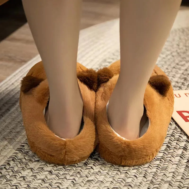 Cute Cartoon Capybara Cotton Slippers Half Wrap Heel Home Soft Non-Slip Warm Breathable Indoor Plush Shoes Couple Slippers