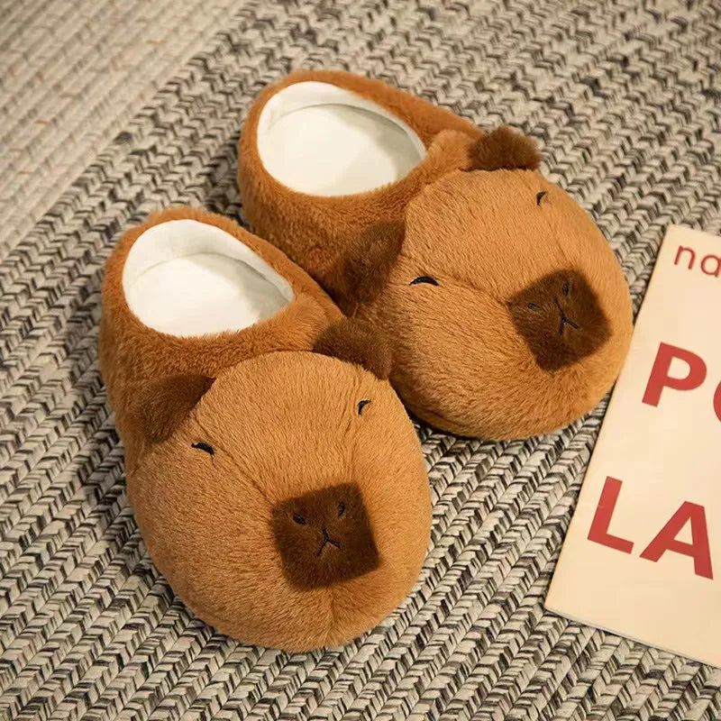 Cute Cartoon Capybara Cotton Slippers Half Wrap Heel Home Soft Non-Slip Warm Breathable Indoor Plush Shoes Couple Slippers