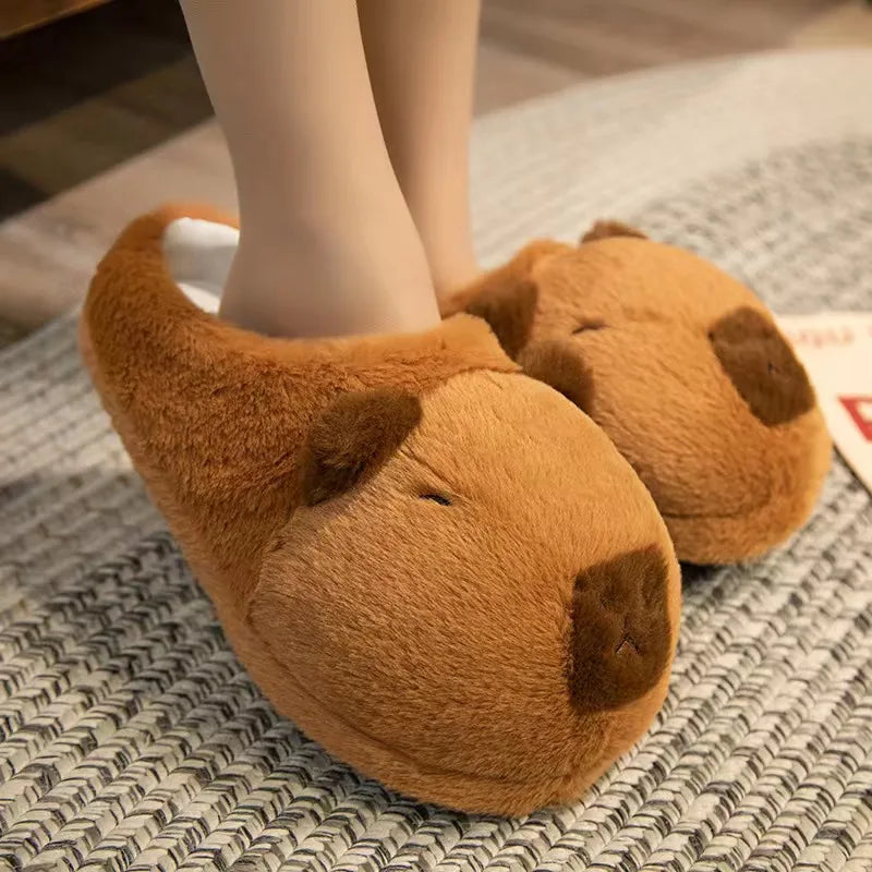 Cute Cartoon Capybara Cotton Slippers Half Wrap Heel Home Soft Non-Slip Warm Breathable Indoor Plush Shoes Couple Slippers